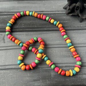 Colourful Wood Necklace + Bracelet Set